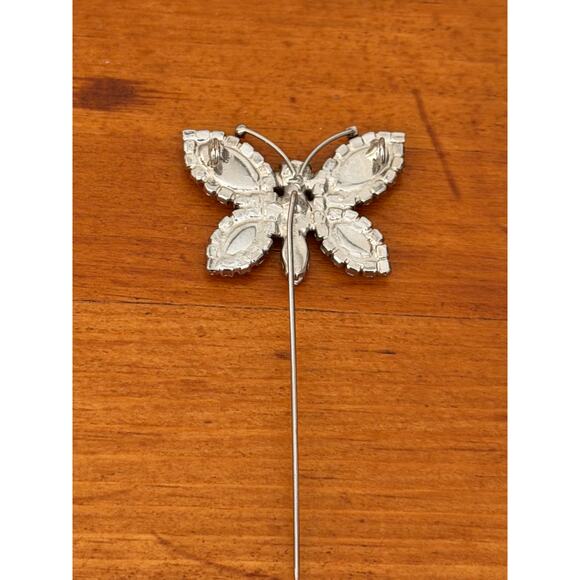 Vintage Butterfly Stick Pin Pink & Clear Gemstones Unique Eye-Catching Design - Picture 12 of 12